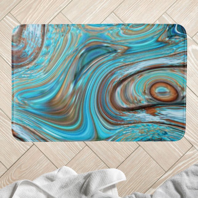 Tapis De Bain ferme bleu turquoise Tourbillons turquoise à grain (farmhouse teal blue Woodgrain turquoise swirls Bath Mat)