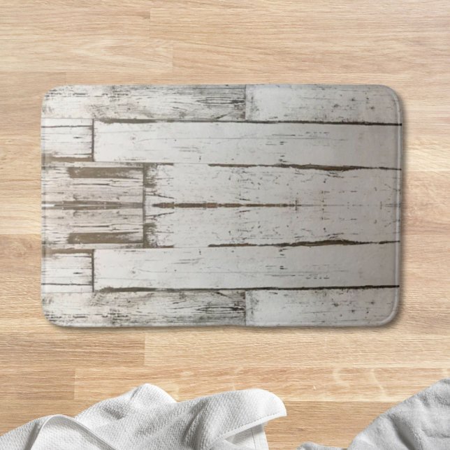 Tapis De Bain ferme rustique grange beige gris blanc bois (rustic farmhouse barn beige grey white wood grain bath mat)