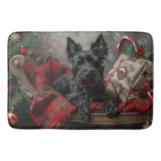 Tapis De Bain Festif de Noël écossais Terrier Dog (Devant)