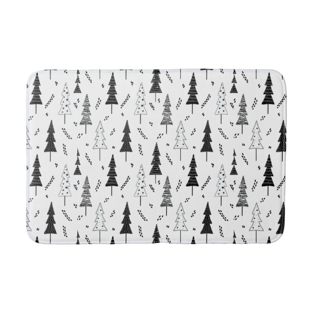 Tapis De Bain Festif Noir Blanc Doddle Pine de Noël (Devant)