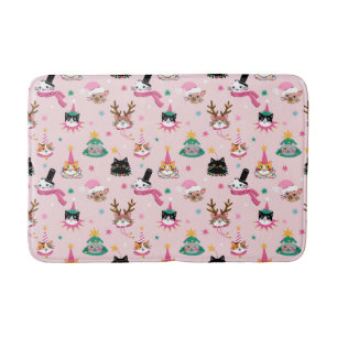 Tapis De Bain Festive Chat Faces en Motif Casquette de vacances