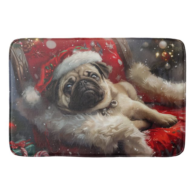 Tapis De Bain Festive de Noël de chien carlin (Devant)