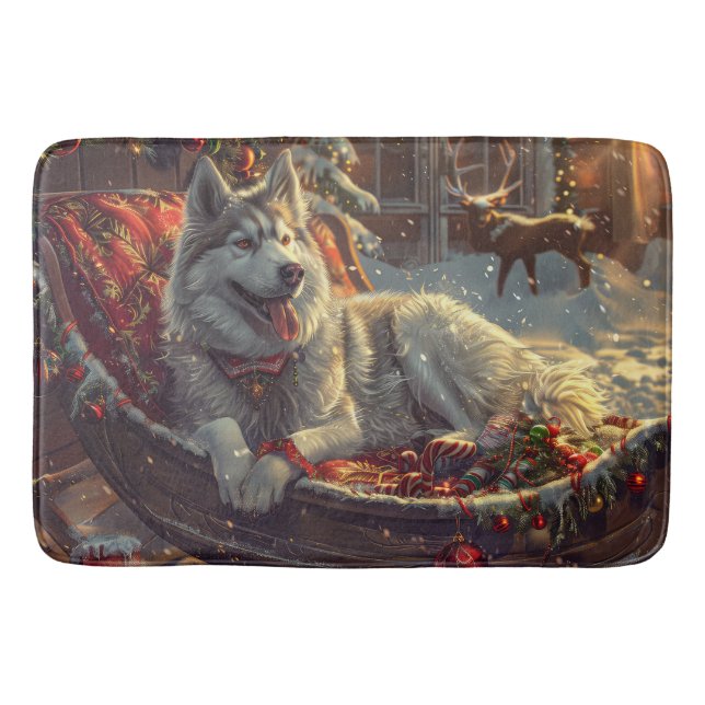 Tapis De Bain Festive de Noël de chien laphund finlandais (Devant)