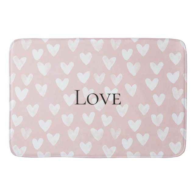 Tapis De Bain Fête de mariage rose girly à cœurs blancs (Devant)