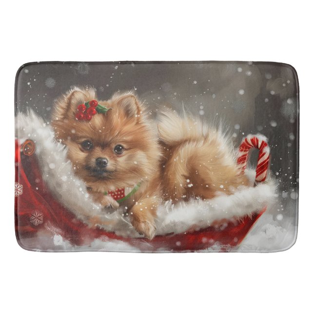 Tapis De Bain Fête de Noël de Chien de Poméranie (Devant)