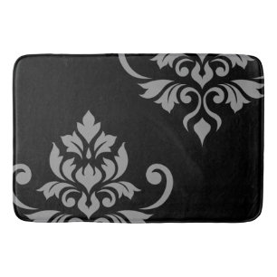 Tapis De Bain Feuille Damas Art I Gris sur noir