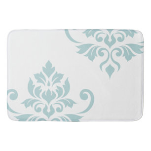 Tapis De Bain Feuille Damask Art I Duck Egg bleu sur blanc