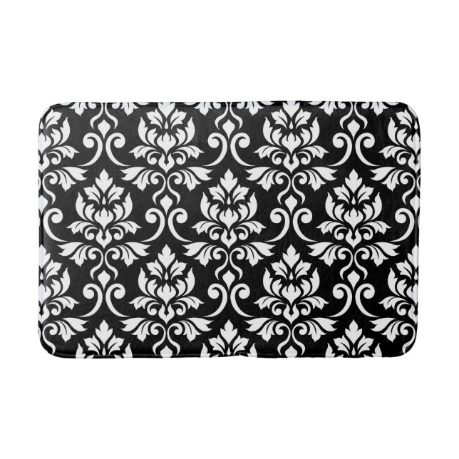 Tapis De Bain Feuille Damask Patte blanc sur noir (Devant)