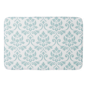 Tapis De Bain Feuille Damask Patte Canard Oeuf Bleu sur blanc