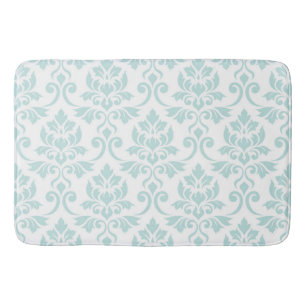 Tapis De Bain Feuille Damask Patte Light Turquoise sur blanc