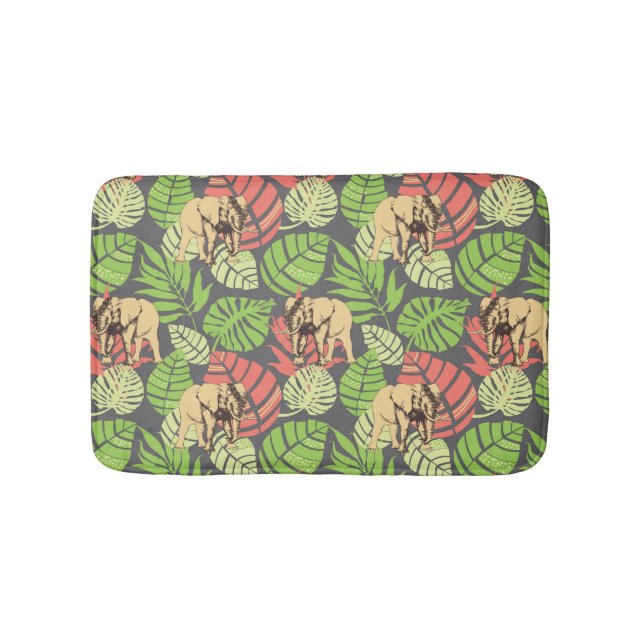 Tapis De Bain Feuille et éléphants exotiques de jungle (Devant)