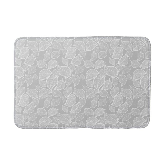 Tapis De Bain Feuilles blancs sur la couche de bain gris argent (Devant)