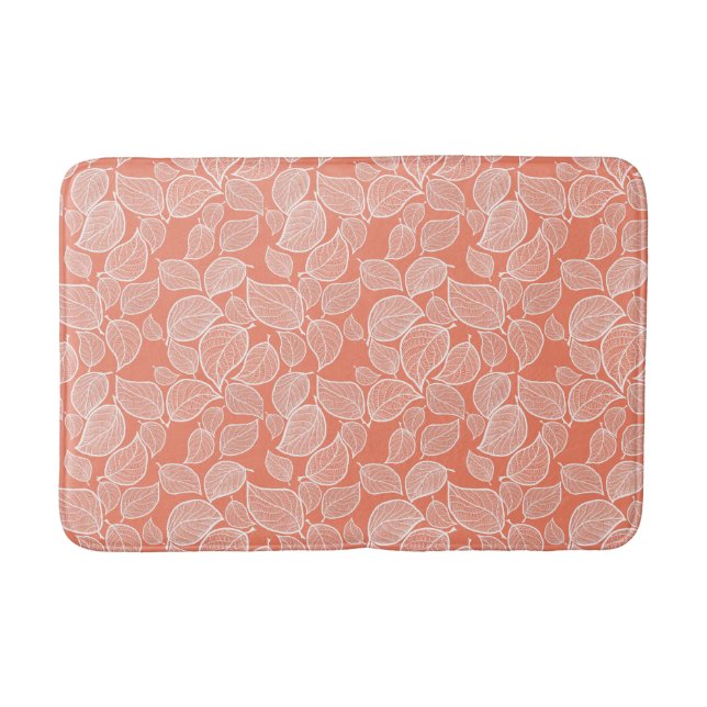 Tapis De Bain Feuilles blancs sur le bain orange (Devant)