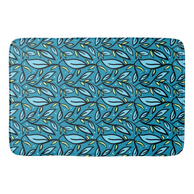 Tapis De Bain Feuilles bleus Abstraits (Devant)