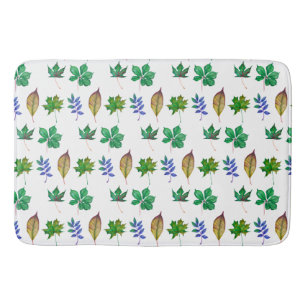 Tapis De Bain Feuilles d'aquarelle vert et bleu