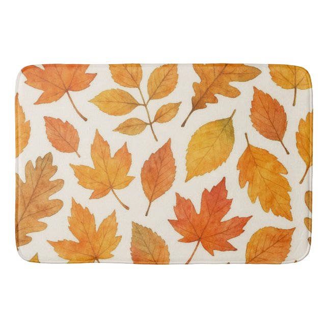 Tapis De Bain Feuilles d'automne sur la saison blanche d'automne (Devant)