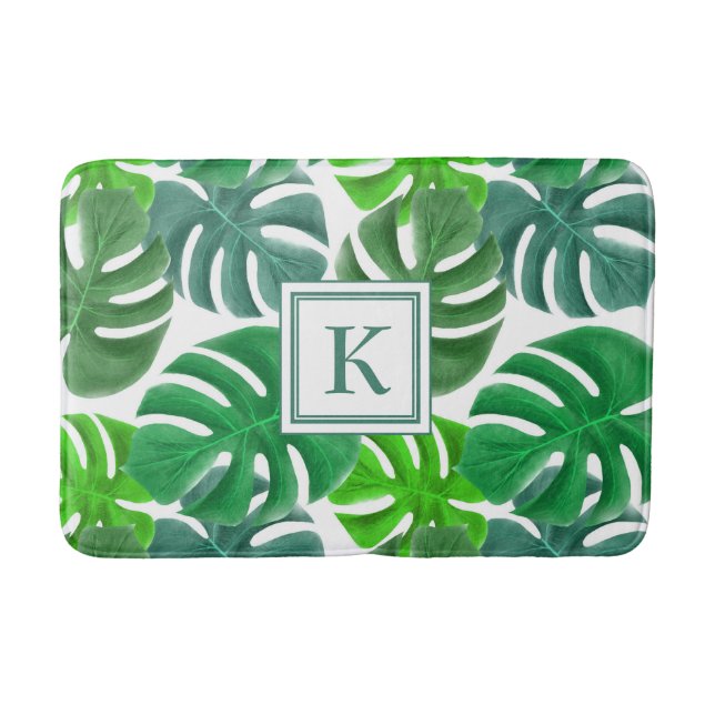 Tapis De Bain Feuilles de palmier Monogramme moderne (Devant)
