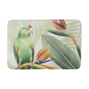 Tapis De Bain Feuilles De Palmiers Avec Oiseau Vert