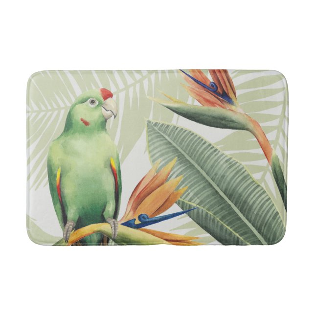 Tapis De Bain Feuilles De Palmiers Avec Oiseau Vert (Devant)