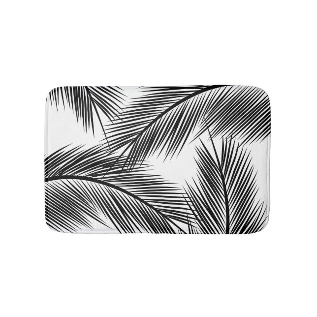 Tapis De Bain Feuilles de paume noir sur arrière - plan blanc (Devant)