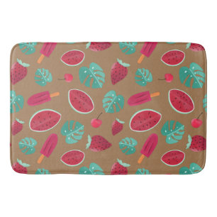 Tapis De Bain Feuilles de poissonnerie, cerise, fraise et pastèq