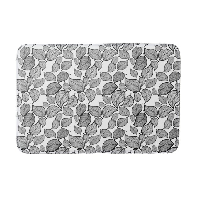 Tapis De Bain Feuilles noirs sur chaume blanche (Devant)
