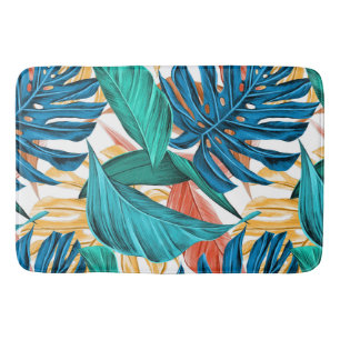 Tapis De Bain Feuilles tropicaux colorés, design motif exotique,