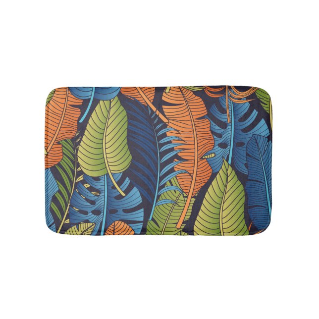 Tapis De Bain Feuilles tropicaux, motif sans couture fleurie. (Devant)