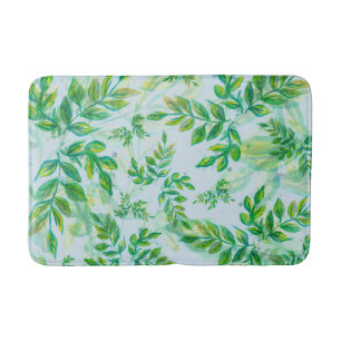 Tapis De Bain Feuilles vertes à l'aquarelle sur l'eau