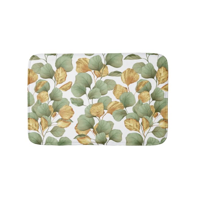 Tapis De Bain Feuilles verts et or. Motif (Devant)