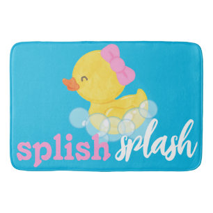 Tapis De Bain Fille Aquarelle Caoutchouc Canard Splish Splash bl