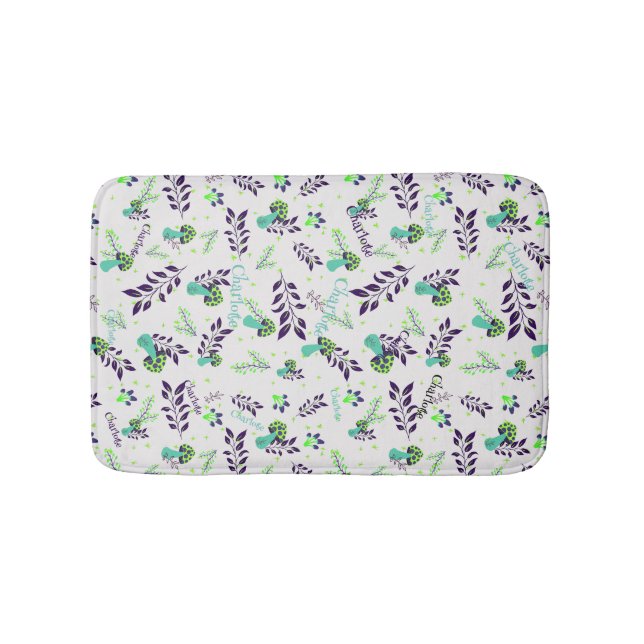Tapis De Bain Fille Cute Fairytale Champignons Nom personnalisé  (Devant)