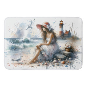 Tapis De Bain Fille d'aquarelle romantique par phare