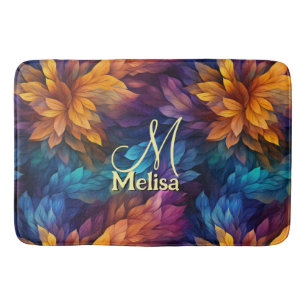 Tapis De Bain Fille étincelante Marine bleu violet Feuilles