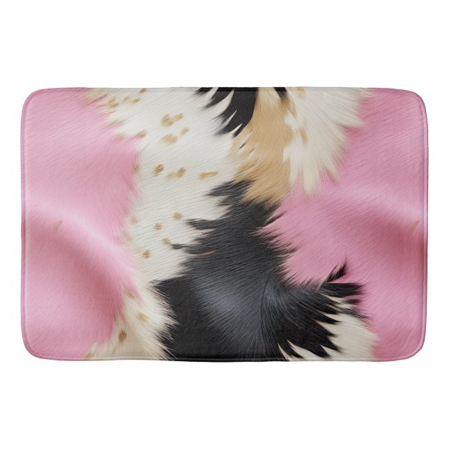 Tapis De Bain Fille Rose Noir Blanc Or Cowhide (Devant)