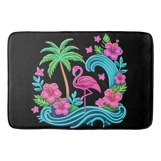 Tapis De Bain Flamant rose de néon tropical (Devant)