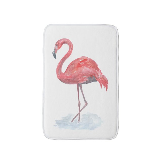 Tapis De Bain Flamant rose rose, aquarelle. (Devant (Vertical))