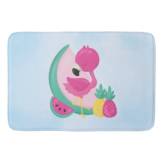 Tapis De Bain Flamant rose rose avec pastèque et ananas (Devant)