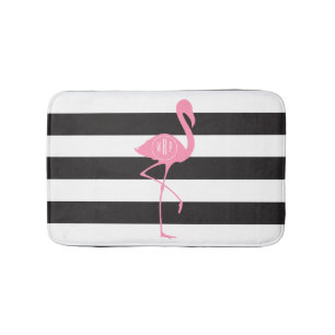 Tapis De Bain Flamant rose rose décoré d'un monogramme + Noir 
