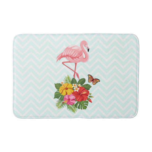 Tapis De Bain Flamant rose rose & Hibiscus Tropical Fancy (Devant)