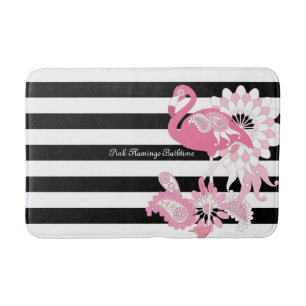 Tapis De Bain Flamant rose rose rayé noir et blanc moderne