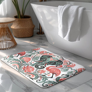 Tapis De Bain Flamants roses roses d'éléphants floraux Art nouve