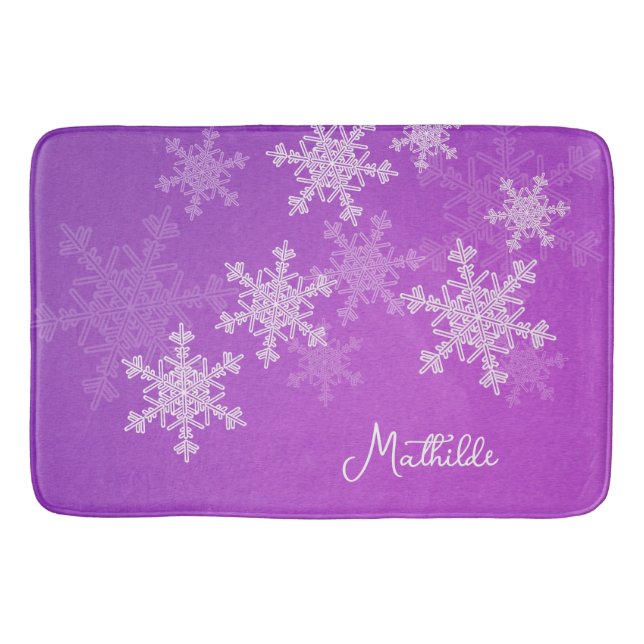 Tapis De Bain Flammes de neige violettes blanches Nom de Noël mi (Devant)