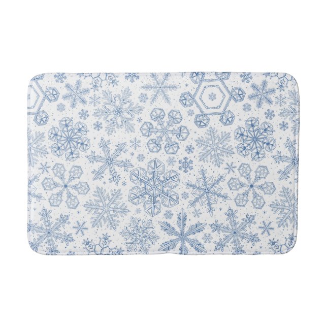Tapis De Bain Fléchettes de neige grises sur blanc (Devant)