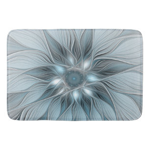 Tapis De Bain Fleur abstraite joyeuse bleu gris floral fractal