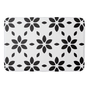 Tapis De Bain Fleur abstraite moderne noir et blanc