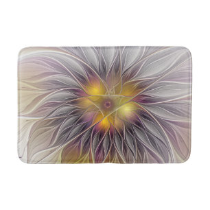 Tapis De Bain Fleur colorée lumineuse, fractale moderne abstrait
