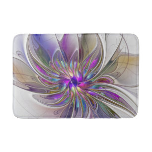 Tapis De Bain Fleur d'art fractal abstrait énergique et coloré