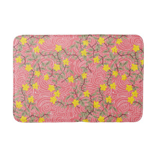 Tapis De Bain Fleur de Jasmin Jaune sur Coral Rose