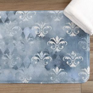 Tapis De Bain Fleur de Lis - Bleu Vintage
